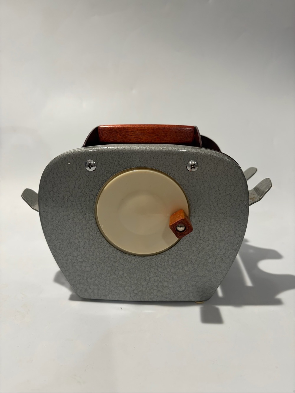 Vintage Gray Card Shuffler with Cream Dial and Brown Handle